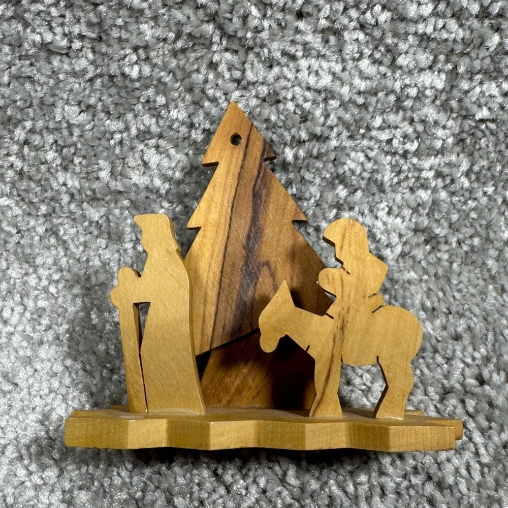 Olive Wood Nativity Christmas Ornaments Handcrafted Set of 3‎ Bethlehem Scenes